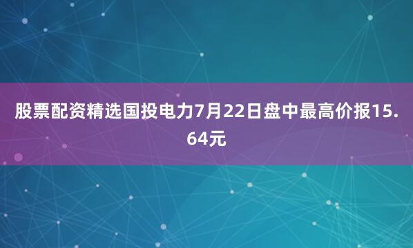 股票配资精选国投电力7月22日盘中最高价报15.64元